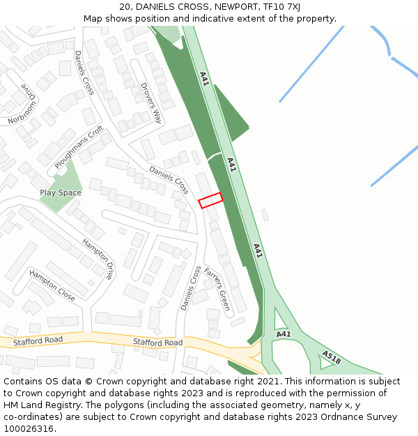 20, DANIELS CROSS, NEWPORT, TF10 7XJ: Location map and indicative extent of plot