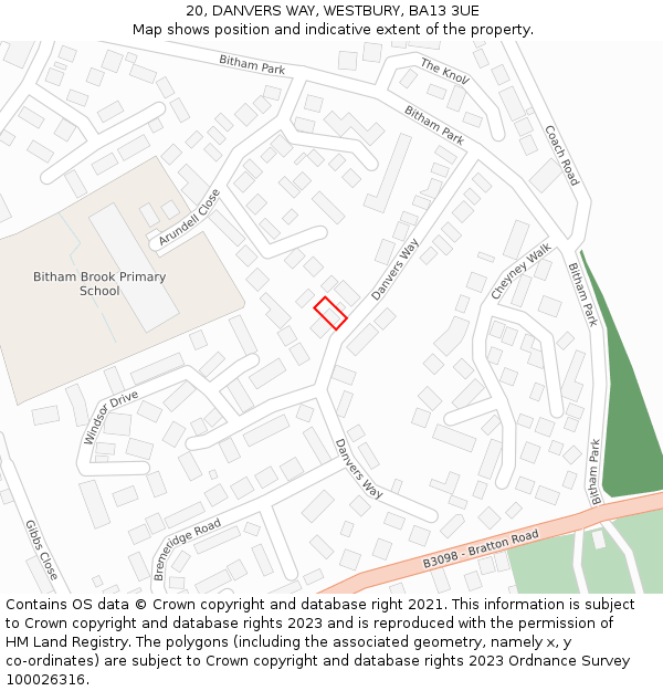 20, DANVERS WAY, WESTBURY, BA13 3UE: Location map and indicative extent of plot