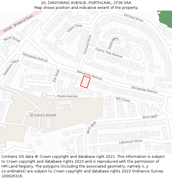 20, DANYGRAIG AVENUE, PORTHCAWL, CF36 5AA: Location map and indicative extent of plot