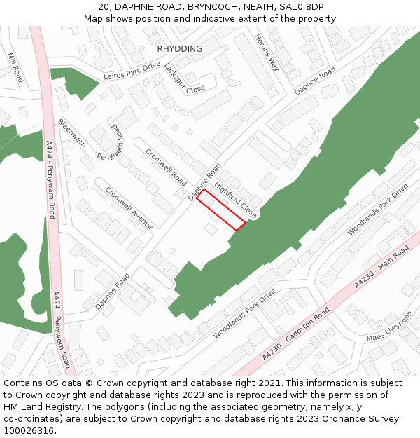 20, DAPHNE ROAD, BRYNCOCH, NEATH, SA10 8DP: Location map and indicative extent of plot