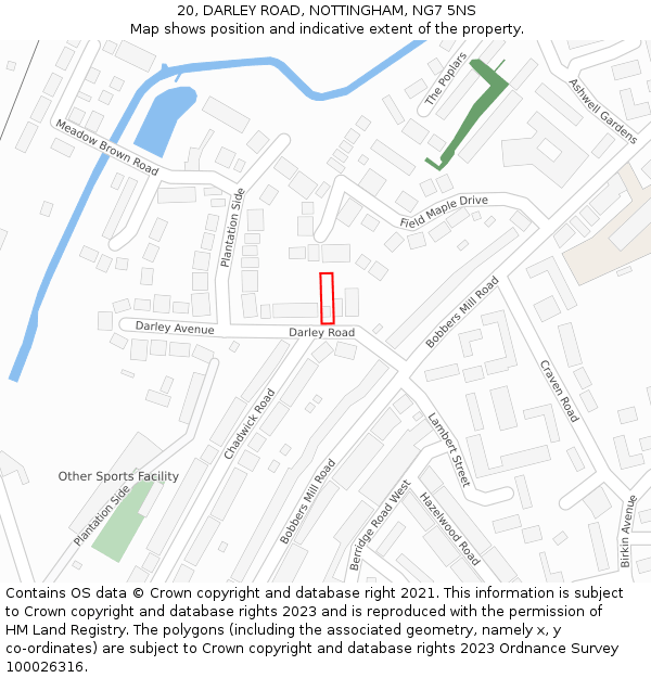 20, DARLEY ROAD, NOTTINGHAM, NG7 5NS: Location map and indicative extent of plot