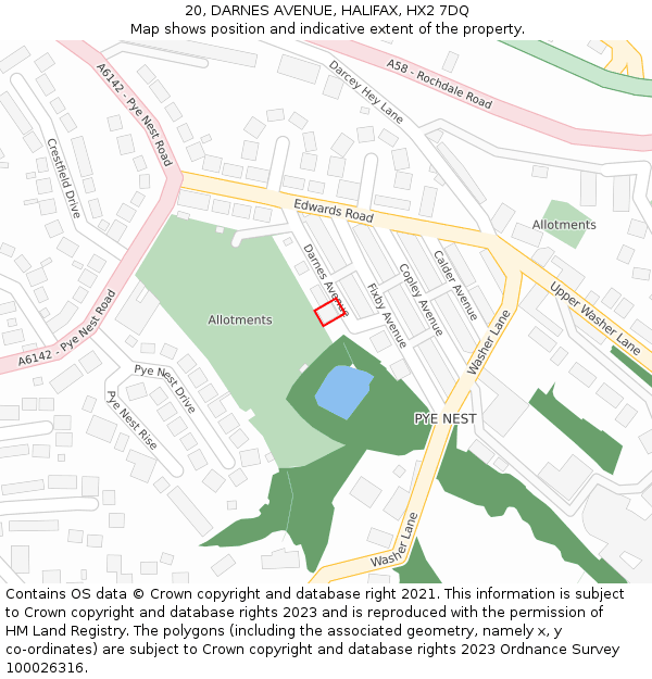 20, DARNES AVENUE, HALIFAX, HX2 7DQ: Location map and indicative extent of plot