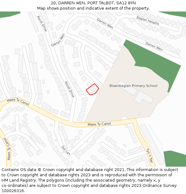 20, DARREN WEN, PORT TALBOT, SA12 8YN: Location map and indicative extent of plot