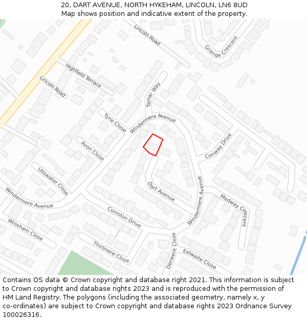 20, DART AVENUE, NORTH HYKEHAM, LINCOLN, LN6 8UD: Location map and indicative extent of plot