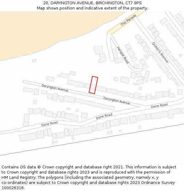 20, DARYNGTON AVENUE, BIRCHINGTON, CT7 9PS: Location map and indicative extent of plot