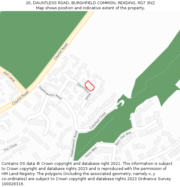 20, DAUNTLESS ROAD, BURGHFIELD COMMON, READING, RG7 3NZ: Location map and indicative extent of plot