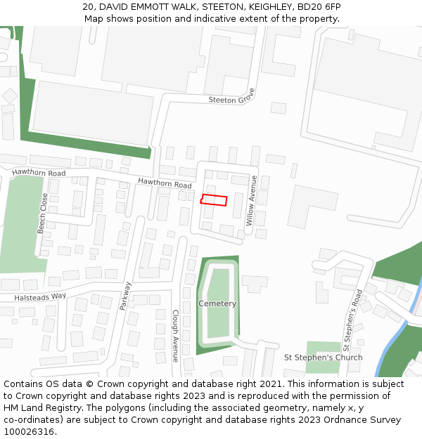 20, DAVID EMMOTT WALK, STEETON, KEIGHLEY, BD20 6FP: Location map and indicative extent of plot