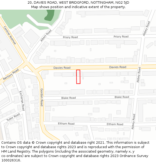 20, DAVIES ROAD, WEST BRIDGFORD, NOTTINGHAM, NG2 5JD: Location map and indicative extent of plot