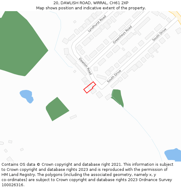 20, DAWLISH ROAD, WIRRAL, CH61 2XP: Location map and indicative extent of plot