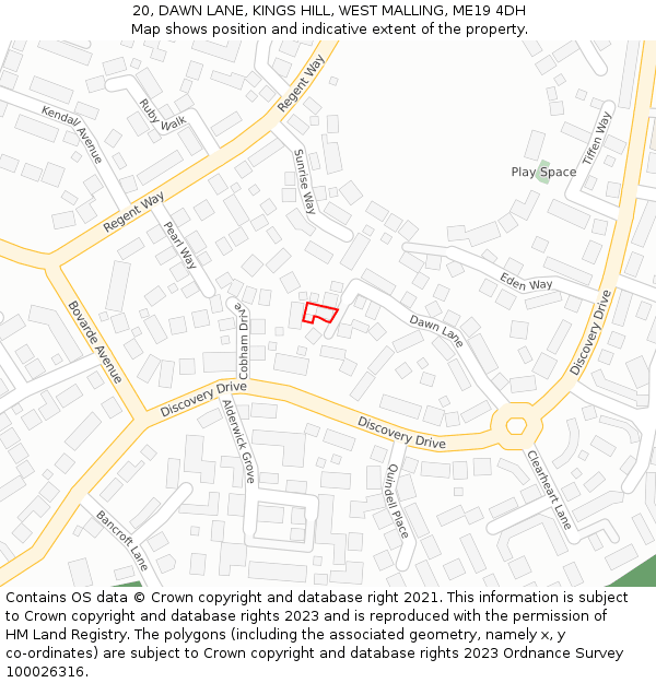 20, DAWN LANE, KINGS HILL, WEST MALLING, ME19 4DH: Location map and indicative extent of plot