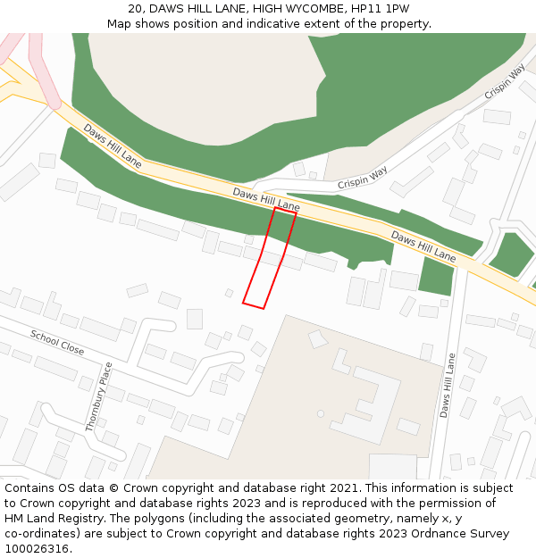 20, DAWS HILL LANE, HIGH WYCOMBE, HP11 1PW: Location map and indicative extent of plot