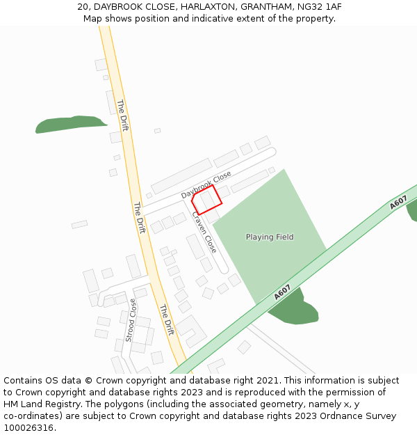 20, DAYBROOK CLOSE, HARLAXTON, GRANTHAM, NG32 1AF: Location map and indicative extent of plot