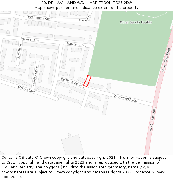 20, DE HAVILLAND WAY, HARTLEPOOL, TS25 2DW: Location map and indicative extent of plot