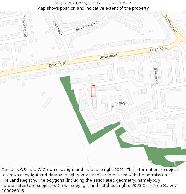 20, DEAN PARK, FERRYHILL, DL17 8HP: Location map and indicative extent of plot