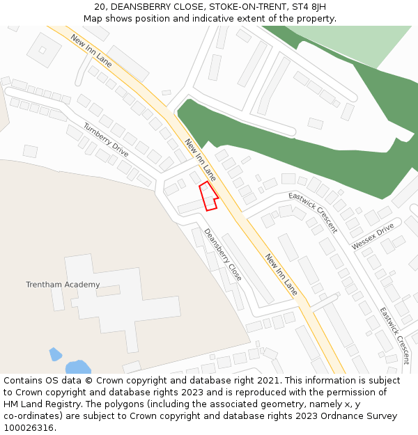 20, DEANSBERRY CLOSE, STOKE-ON-TRENT, ST4 8JH: Location map and indicative extent of plot