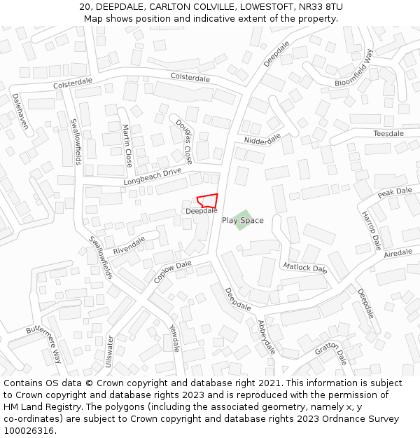 20, DEEPDALE, CARLTON COLVILLE, LOWESTOFT, NR33 8TU: Location map and indicative extent of plot