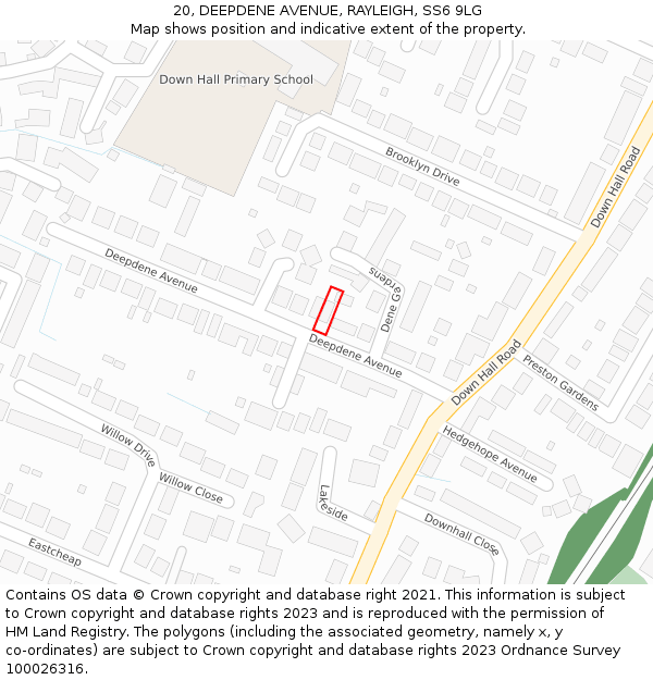 20, DEEPDENE AVENUE, RAYLEIGH, SS6 9LG: Location map and indicative extent of plot