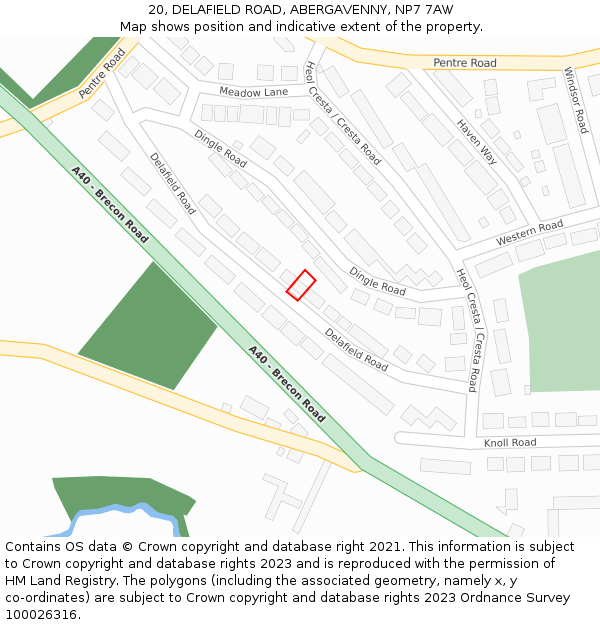 20, DELAFIELD ROAD, ABERGAVENNY, NP7 7AW: Location map and indicative extent of plot