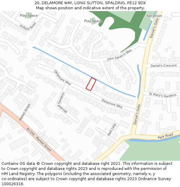 20, DELAMORE WAY, LONG SUTTON, SPALDING, PE12 9DX: Location map and indicative extent of plot