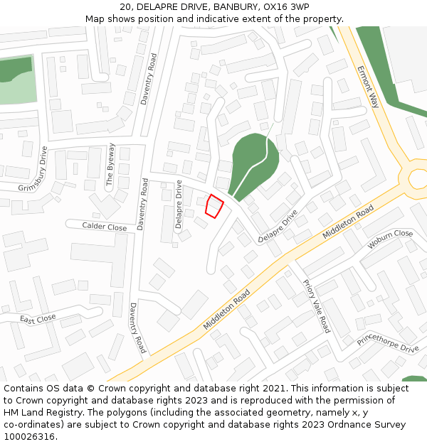 20, DELAPRE DRIVE, BANBURY, OX16 3WP: Location map and indicative extent of plot