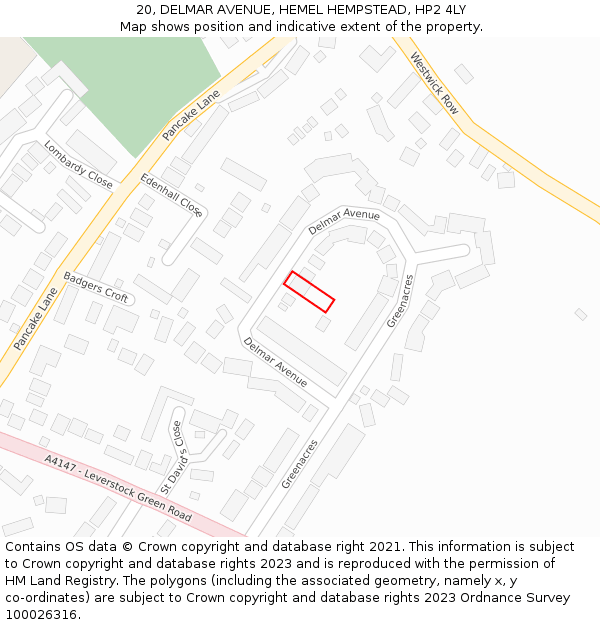 20, DELMAR AVENUE, HEMEL HEMPSTEAD, HP2 4LY: Location map and indicative extent of plot