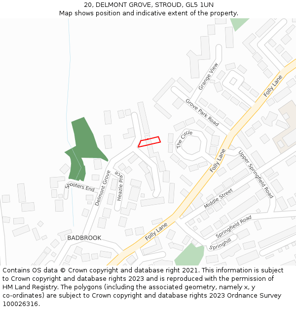 20, DELMONT GROVE, STROUD, GL5 1UN: Location map and indicative extent of plot