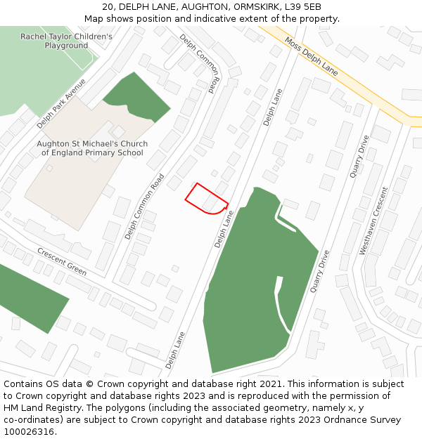 20, DELPH LANE, AUGHTON, ORMSKIRK, L39 5EB: Location map and indicative extent of plot