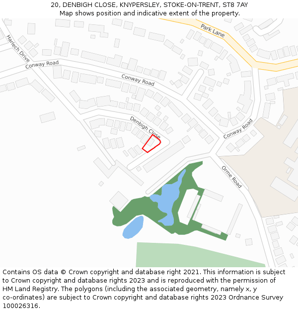 20, DENBIGH CLOSE, KNYPERSLEY, STOKE-ON-TRENT, ST8 7AY: Location map and indicative extent of plot