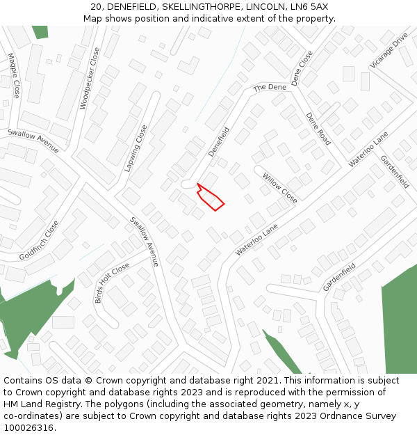 20, DENEFIELD, SKELLINGTHORPE, LINCOLN, LN6 5AX: Location map and indicative extent of plot