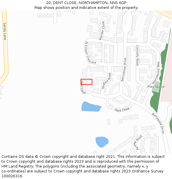 20, DENT CLOSE, NORTHAMPTON, NN5 6GP: Location map and indicative extent of plot