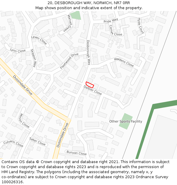 20, DESBOROUGH WAY, NORWICH, NR7 0RR: Location map and indicative extent of plot