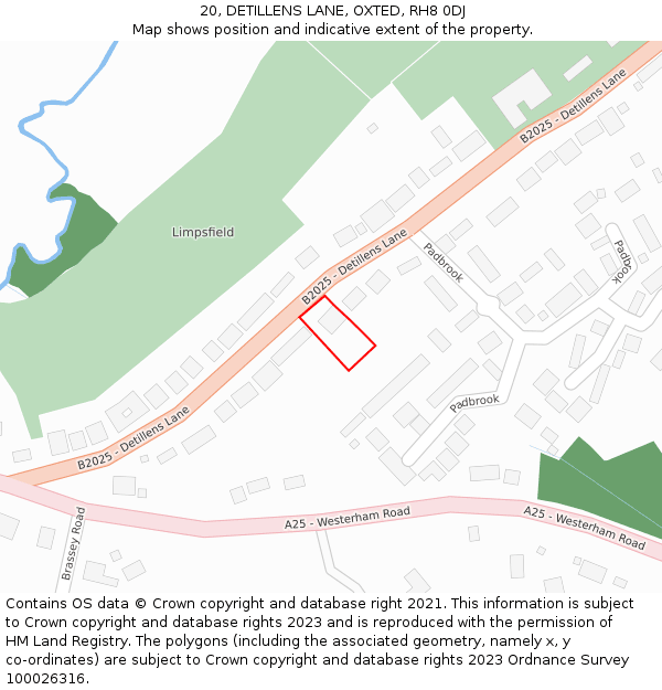20, DETILLENS LANE, OXTED, RH8 0DJ: Location map and indicative extent of plot