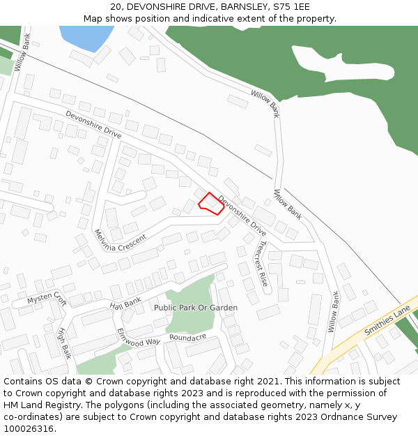 20, DEVONSHIRE DRIVE, BARNSLEY, S75 1EE: Location map and indicative extent of plot