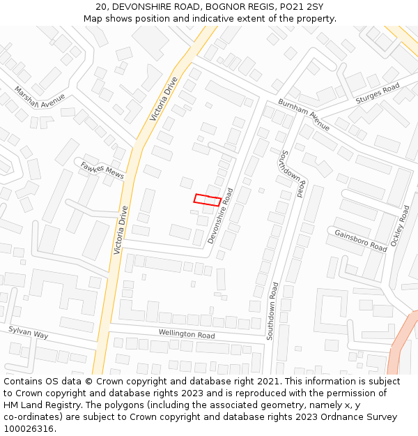 20, DEVONSHIRE ROAD, BOGNOR REGIS, PO21 2SY: Location map and indicative extent of plot