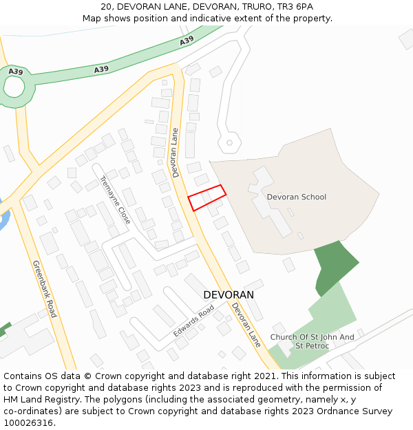 20, DEVORAN LANE, DEVORAN, TRURO, TR3 6PA: Location map and indicative extent of plot