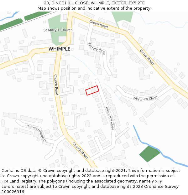 20, DINCE HILL CLOSE, WHIMPLE, EXETER, EX5 2TE: Location map and indicative extent of plot