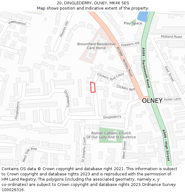 20, DINGLEDERRY, OLNEY, MK46 5ES: Location map and indicative extent of plot