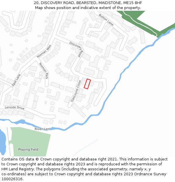 20, DISCOVERY ROAD, BEARSTED, MAIDSTONE, ME15 8HF: Location map and indicative extent of plot