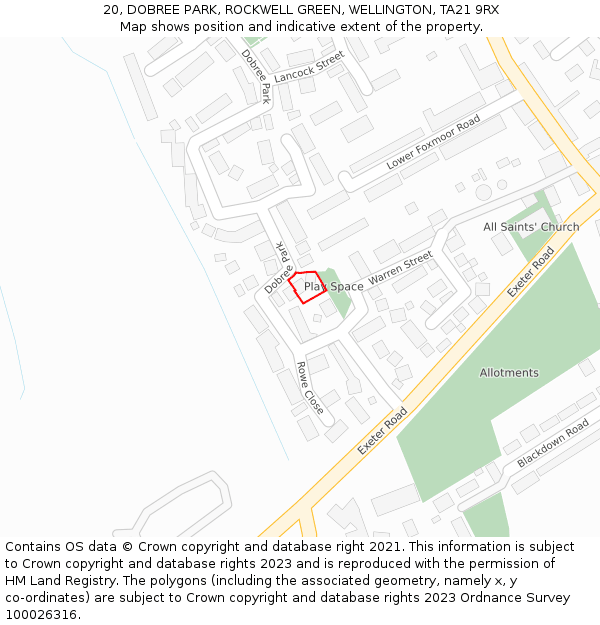 20, DOBREE PARK, ROCKWELL GREEN, WELLINGTON, TA21 9RX: Location map and indicative extent of plot