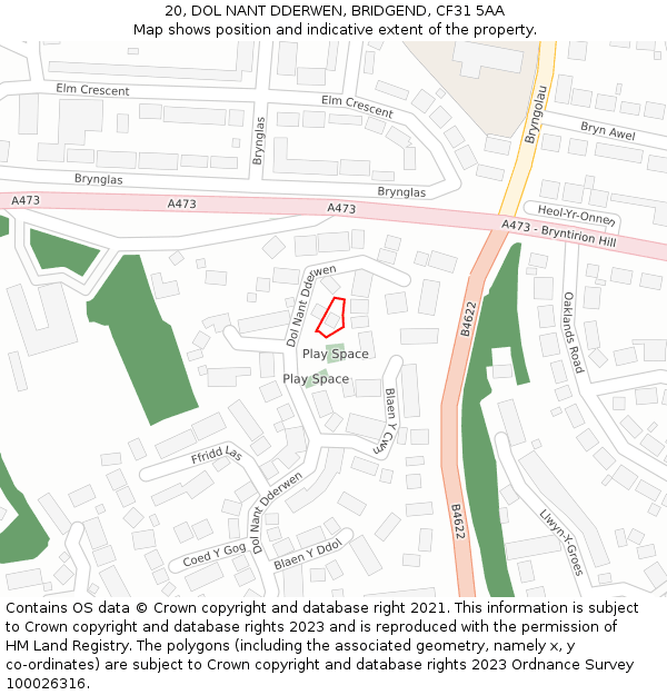 20, DOL NANT DDERWEN, BRIDGEND, CF31 5AA: Location map and indicative extent of plot