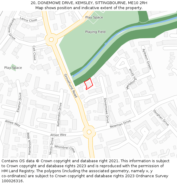 20, DONEMOWE DRIVE, KEMSLEY, SITTINGBOURNE, ME10 2RH: Location map and indicative extent of plot