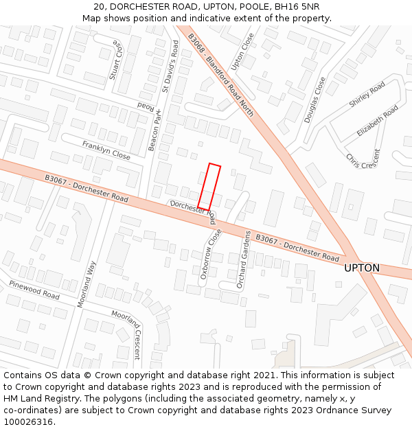 20, DORCHESTER ROAD, UPTON, POOLE, BH16 5NR: Location map and indicative extent of plot