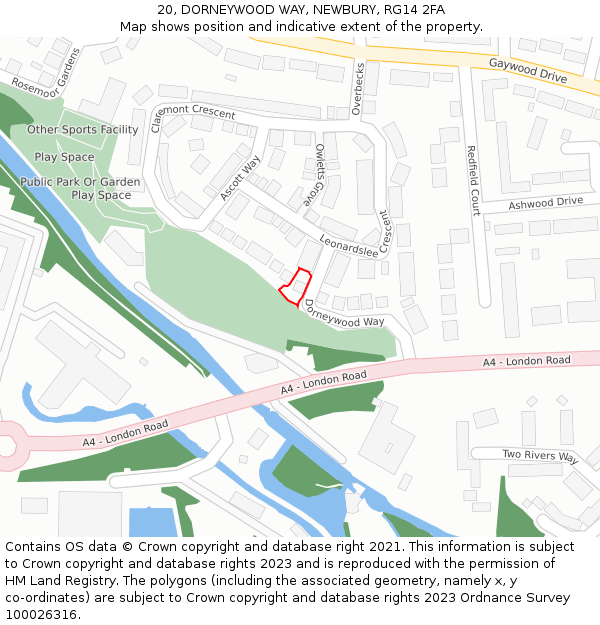 20, DORNEYWOOD WAY, NEWBURY, RG14 2FA: Location map and indicative extent of plot
