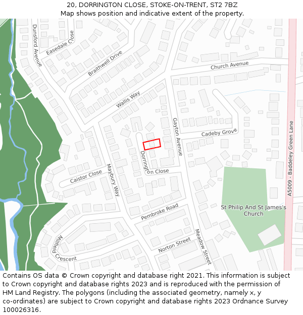 20, DORRINGTON CLOSE, STOKE-ON-TRENT, ST2 7BZ: Location map and indicative extent of plot