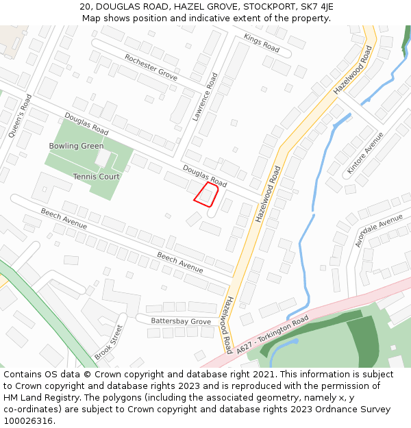 20, DOUGLAS ROAD, HAZEL GROVE, STOCKPORT, SK7 4JE: Location map and indicative extent of plot