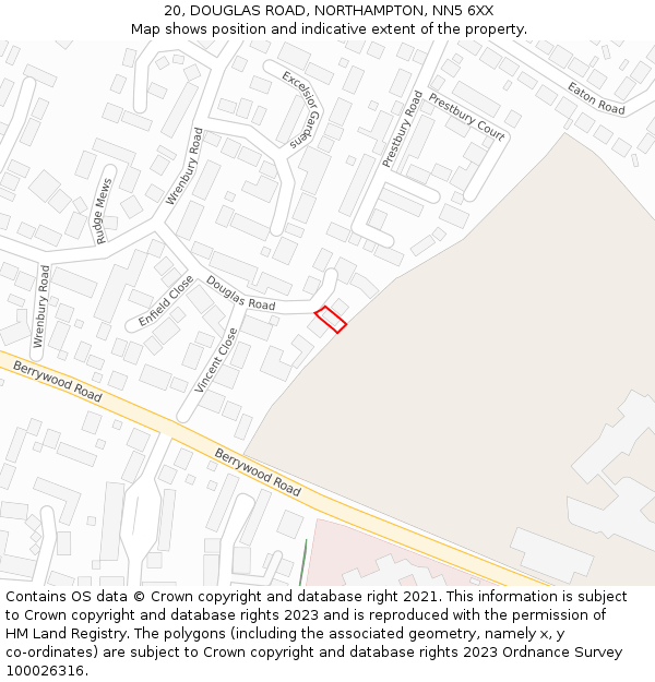 20, DOUGLAS ROAD, NORTHAMPTON, NN5 6XX: Location map and indicative extent of plot