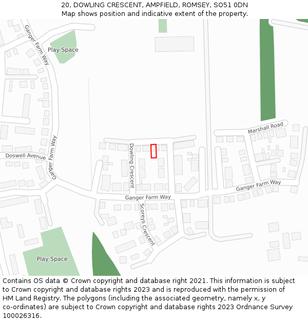 20, DOWLING CRESCENT, AMPFIELD, ROMSEY, SO51 0DN: Location map and indicative extent of plot