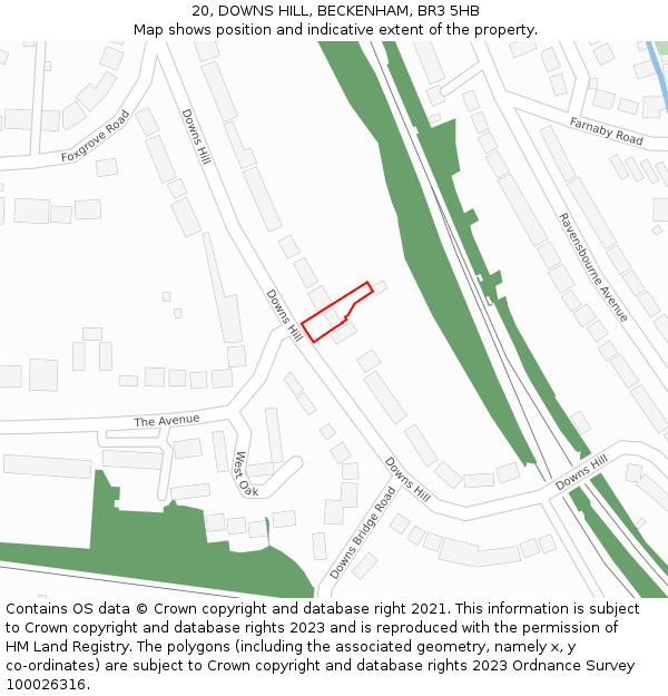 20, DOWNS HILL, BECKENHAM, BR3 5HB: Location map and indicative extent of plot