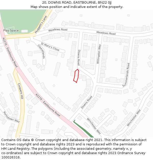 20, DOWNS ROAD, EASTBOURNE, BN22 0JJ: Location map and indicative extent of plot