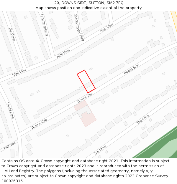 20, DOWNS SIDE, SUTTON, SM2 7EQ: Location map and indicative extent of plot
